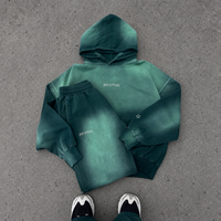 Ensemble de survêtement deux pièces respirant avec effet délavé par pulvérisation, dégradé vert, coupe oversize, comprenant un sweat à capuche et un pantalon de survêtement, pour fabricants sur mesure, OEM ODM