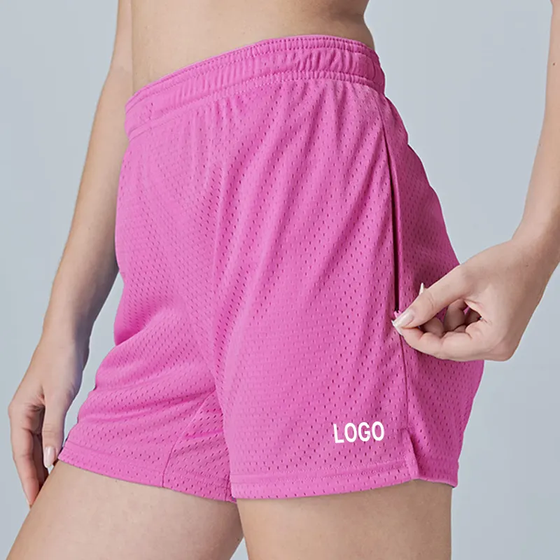 custom Womens Athletic Shorts Mesh Basketball Ladies Active Sports Set with Zipper Pockets Print logo for summer