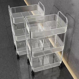 Étagères de cuisine transparentes en gros, chariot de rangement mobile en PET avec roulettes, utilitaire, facile à assembler, étagère à articles divers - Product Image 5