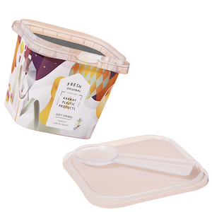 Taza de plástico de yogurt con cuchara en el interior, cuadrada, reciclable, venta al por mayor, 750ml - Product Image 1