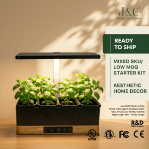 Jardin d'intérieur intelligent J&C à l'aspect bois naturel avec lumière LED réglable pour les herbes aromatiques et les légumes à feuilles vertes de la cuisine - Product Image 1