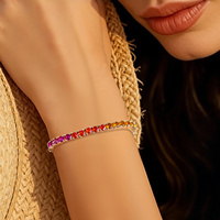 Bracelet chaîne tennis géométrique tendance pour femme, en laiton plaqué or 18 carats, avec zircon 3A de 3 mm de large, couleur arc-en-ciel, qualité supérieure