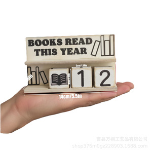 Contador de Lectura de Libros de Madera, Adorno Rectangular con Vista Anual, Blanco Envejecido, Regalo de Cumpleaños - Product Image 3