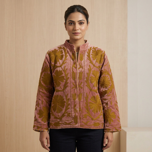 Veste bomber en velours pour femmes, production Alif, écologique et respirante, style bohème avec broderie florale - Product Image 1