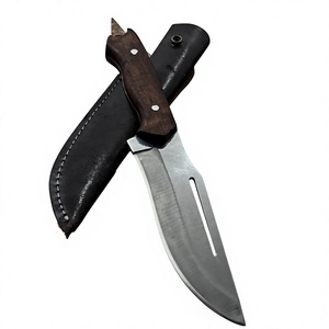 Couteau de camping Skinner en acier inoxydable à lame fixe, bord partiellement dentelé, manche en bois de noyer, étui en cuir, léger et durable pour la randonnée - Product Image 6