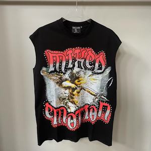 T-shirt Senza Maniche da <span class=keywords><strong>Uomo</strong></span> in Cotone 100% con Logo MIXED Emotions, Stampa Graffiti e Strass, Stile Streetwear - Product Image 1