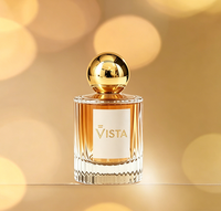 Boîte de parfum de luxe 50 ml en verre rectangulaire plat avec bouchons en plastique, pulvérisateur à brume, sérigraphie, vide, marque VISTA