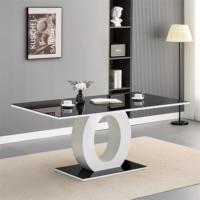 Nouvel arrivage Ensemble de table à manger 6 chaises Moderne Rectangulaire Gris Peint Plateau de table en MDF Verre trempé brillant Base circulaire en bois