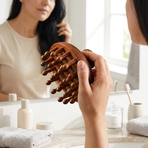Peine de Masaje Redondo de Madera de Sándalo de Alta Calidad al por Mayor, Cepillo para el Cabello para Terapia del Cuero Cabelludo, Peine de Meridianos para Bienestar - Product Image 1