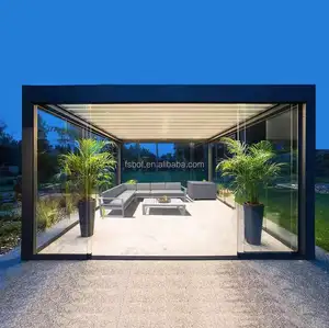 Desain Modern Paduan Aluminium Otomatis Louver Pavilion Prefabrikasi Luar Gazebo Arbours Pergolas