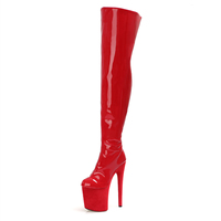 Modèles Catwalk Fashion Red Over the Knee Boots 8Inch Round Toe Crystal Bottom Thin Heels 20cm Strip Pole Dance Big Size Fashion