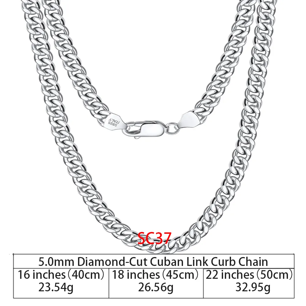 RINNTIN SC36 925 chaînes en argent Sterling Hip Hop bijoux 3.6/5/7mm gros diamant cubain lien chaîne collier pour hommes femmes