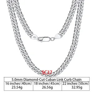 RINNTIN SC36 925 Sterling Silver catene Hip Hop gioielli 3.6/5/7mm grosso diamante tagliato cubano catena a maglie collana per le donne degli uomini