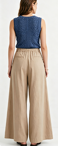 <span class=keywords><strong>Pantalon</strong></span> large à taille haute en lin mélangé beige pour <span class=keywords><strong>femme</strong></span> avec cordon de serrage, <span class=keywords><strong>pantalon</strong></span> palazzo décontracté <span class=keywords><strong>ample</strong></span> avec poches - Product Image 3