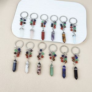 Nouveautés Cristal de guérison naturel Pierre précieuse Chakra Perles Porte-clés Jaspe rouge Hexagone Point Pendentif Pierre Porte-clés pour cadeaux - Product Image 1