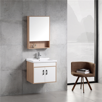 Ensemble de meubles de salle de bain en bois massif de style nordique moderne, résistant à l'eau, avec miroir encadré et lavabo en céramique, pour la maison et l'hôtel
