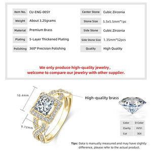New Fashion Rhodium &amp; Gold Plated Delicate Geometric Design 1ct Princess&amp;Round Cut <strong>Cubic</strong> <strong>Zirconia</strong> <strong>Engagement</strong> <strong>Rings</strong> for Women - Product Image 2