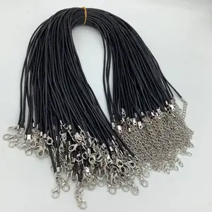 Jewelry Accessories Adjustable Cord Rope Extension Chain Wax Rope Clip Hanging Lobster Clasp Black Leather Rope Necklace