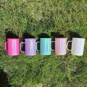 17Oz <b>Double</b> <b>Wall</b> American Style Travel <b>Mugs</b> Blank Holographic Shimmer Sublimation Glass <b>Mug</b> Colored Lids for Heat Press Printing - Product Image 2