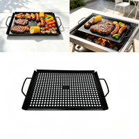 Plaque de cuisson rectangulaire robuste pour barbecue, antiadhésive, avec poignées latérales, pour camping et barbecue en extérieur