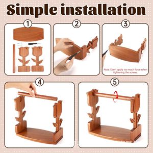 Wooden Yarn Spool Rack <b>Shelf</b> For Hand Knitting <b>Desktop</b> Storage With Tulip Design - Product Image 2