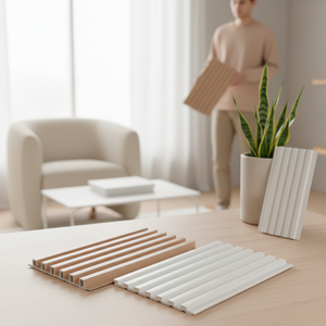 Panneaux muraux intérieurs en <span class=keywords><strong>PVC</strong></span> rainuré amovibles à bon prix, imperméables, épais, décoratifs, imitation bois, style français - Product Image 1