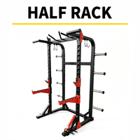 Rack de musculation commercial demi-cage avec rangement pour plaques, crochets en J et bras de sécurité pour l'entraînement de musculation en salle de sport