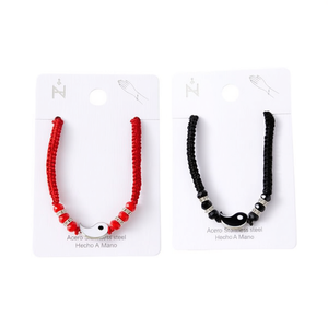 Bracciale Tai Chi in acciaio inossidabile fatto a mano rosso nero 12 pezzi Ref45346 - Product Image 1