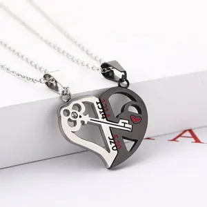 Großhandel Mode Schlüssel Nähen Paar Anhänger Halskette Edelstahl Liebe Valentinstag Geschenk Schmuck