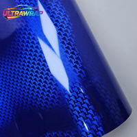 Autocollants en fibre de carbone plaquée forgée à motif avion bleu brillant pour moto, film vinyle, autocollants de voiture pour véhicule