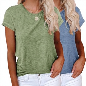 Camiseta de Verano 2026 para Mujer, Informal, Transpirable, Tejida, 100% Algodón, Cuello Redondo, Manga Corta, Corte Holgado, Color Sólido - Product Image 3