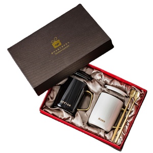 Procelian Wedding Office Gift <strong>Mug</strong> Set Black White <strong>Gold</strong> <strong>Mugs</strong> Handle Ceramic <strong>Mug</strong> with Handle Lid and Spoon - Product Image 1