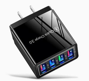 Multi-color Portable <b>Fast</b> <b>Charging</b> <b>Plug</b> QC3.0 4USB 3A for Mobile Phones Apple Tablet Travel Adapter US, EU, UK Wall Charger. - Product Image 3