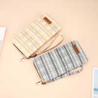 Dompet Wanita Kulit PU Lapis Elektroplating Motif Garis Tenun Vintage, Banyak Slot Kartu, Kapasitas Besar, Tali Pergelangan Tangan, Resleting, Dompet Panjang