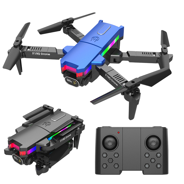 New F190 Mini RC Drone 4K HD Dual Camera LED Lighting WIFI FPV Mode Foldable Quadcopter VS E58 E88