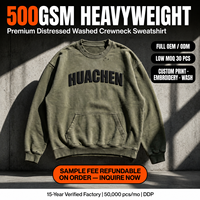 Luxuriöser 500gsm Schwergewichts-Sweatshirt für Herren Acid Wash Distressed Puff Print Streetwear Maßgeschneidertes Private Label Boxy Fit Rundhals-Sweatshirt