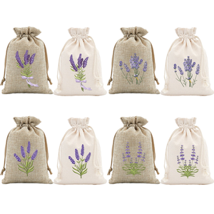 Lavender Linen Moisture Proof <b>Drawstring</b> <b>Pouch</b> with Elegant Burlap Design for Jewelry Packaging and Gift Use (Customizable) - Product Image 4