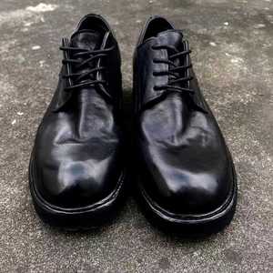 Chaussures habillées pour hommes en cuir noir, bout rond, à lacets, semelle extérieure en caoutchouc antidérapante, toutes saisons - Product Image 1