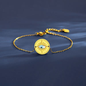 Brazalete <span class=keywords><strong>de</strong></span> acero inoxidable para mujer, pulsera <span class=keywords><strong>de</strong></span> ojo <span class=keywords><strong>de</strong></span> piedra, chapado en oro, ajustable, SP-LAM - Product Image 3