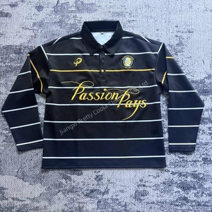 MO619カスタム刺繍ポリエステルストライプシャツ長袖ラグビーTシャツニットメンズポロシャツ - Product Image 2