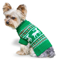 Pull de Noël pour chien, motif renne Fair Isle vert, col roulé, pull tricoté pour animaux de compagnie, pour l'hiver, OEM ODM personnalisé, vente en gros
