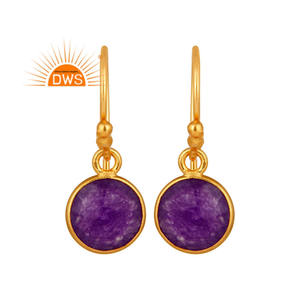 Amatista Aventurina Piedra preciosa Pendiente Diseñador indio Chapado en oro Pendiente de plata Fabricante de joyas Colección clásica - Product Image 1