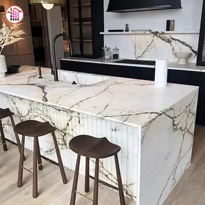 Ubin marmer putih asli wastafel meja dapur panel dinding tampilan marmer ubin skirting untuk lantai lempengan marmer alami