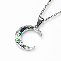 Edelstahl Mode-Anhänger-Halskette, 18K Vergoldet mit Abalone-Muschel-Einlage, Halbmond-Design, Zarter Schmuck für Frauen zum Täglichen Tragen