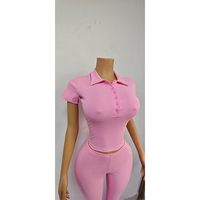 Ensemble deux pièces d'été direct usine : Haut uni à col polo et manches courtes, pantalon long en coton et élasthanne – Prise en charge de la marque privée