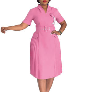 D584 per il Commercio Estero, Abito Estivo da Donna Antistatico, Nuovo Stile Elegante con Scollo a V, Tinta Unita, Taglie Grandi, Plissettato, Vita Alta, Linea A - Product Image 5