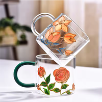 Nouvelle Grande Tasse en Verre Tulipe Mignonne avec Motifs Dessinés à la Main, sans Couvercle ni Poignée, pour Adultes, Utilisation Domestique, Tasse à Lait, Bouteille d'Eau Originale