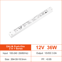 Alimentation LED 36W à sortie unique DALI Push 2 en 1 sans scintillement, dimmable, pour bande LED 100-240V AC-DC 12V 24V, intérieur IP20, CV