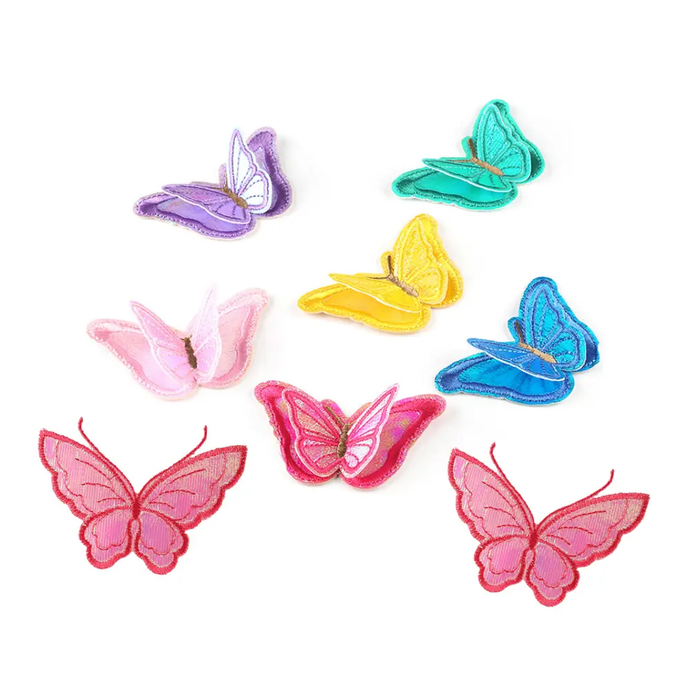 fancy colored two layer butterfly iron on embroidery 3d patches for woman clothes