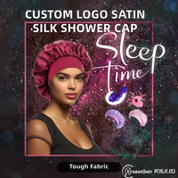Serviette à cheveux double couche en satin de soie grande taille pour femme, avec logo personnalisé, bandeau très élastique, bonnet de nuit et de bain, bonnet de douche pour dormir